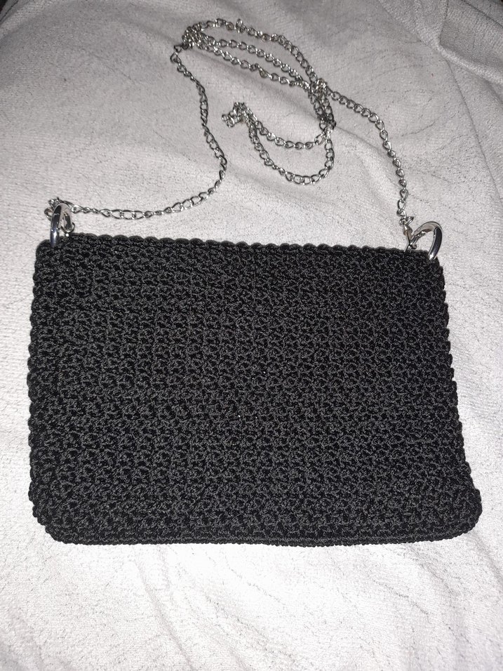 Zincir Detaylı Siyah Örgü Kadın Çanta - Görsel 2