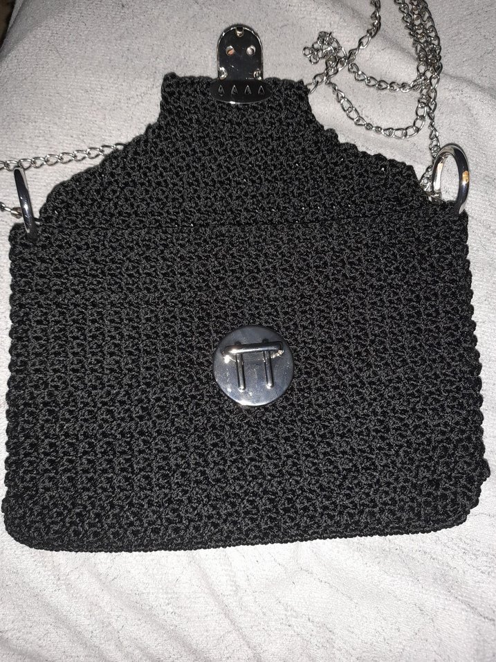 Zincir Detaylı Siyah Örgü Kadın Çanta - Görsel 3