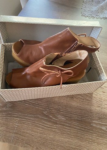 Kahverengi Deri Platform Topuklu Kadın  my  unobell bois marka - Görsel 4