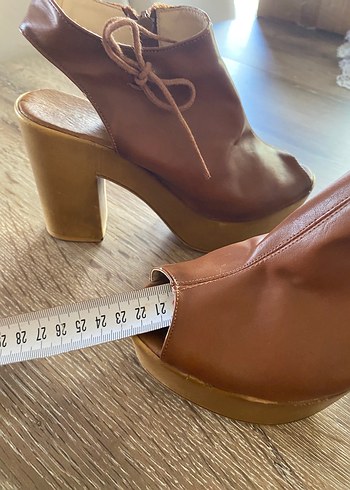 Kahverengi Deri Platform Topuklu Kadın  my  unobell bois marka - Görsel 2