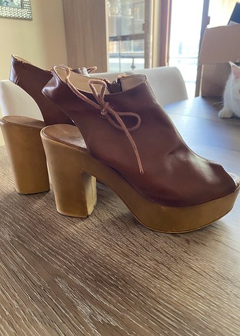 Kahverengi Deri Platform Topuklu Kadın  my  unobell bois marka - Görsel 9