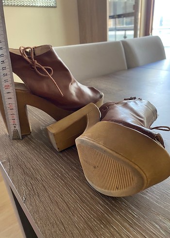 Kahverengi Deri Platform Topuklu Kadın  my  unobell bois marka - Görsel 8