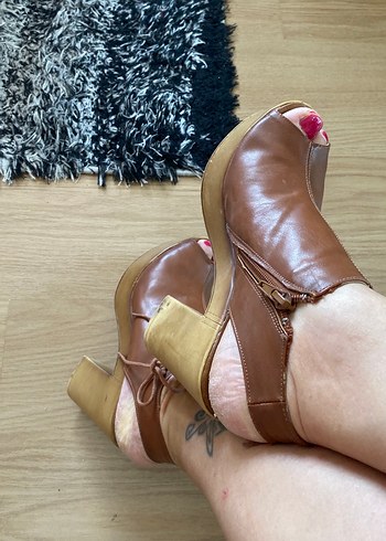 Kahverengi Deri Platform Topuklu Kadın  my  unobell bois marka - Görsel 12