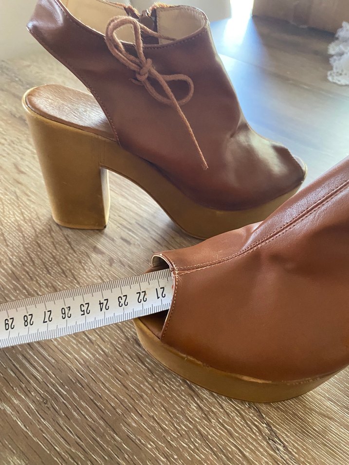 Kahverengi Deri Platform Topuklu Kadın  my  unobell bois marka - Görsel 2