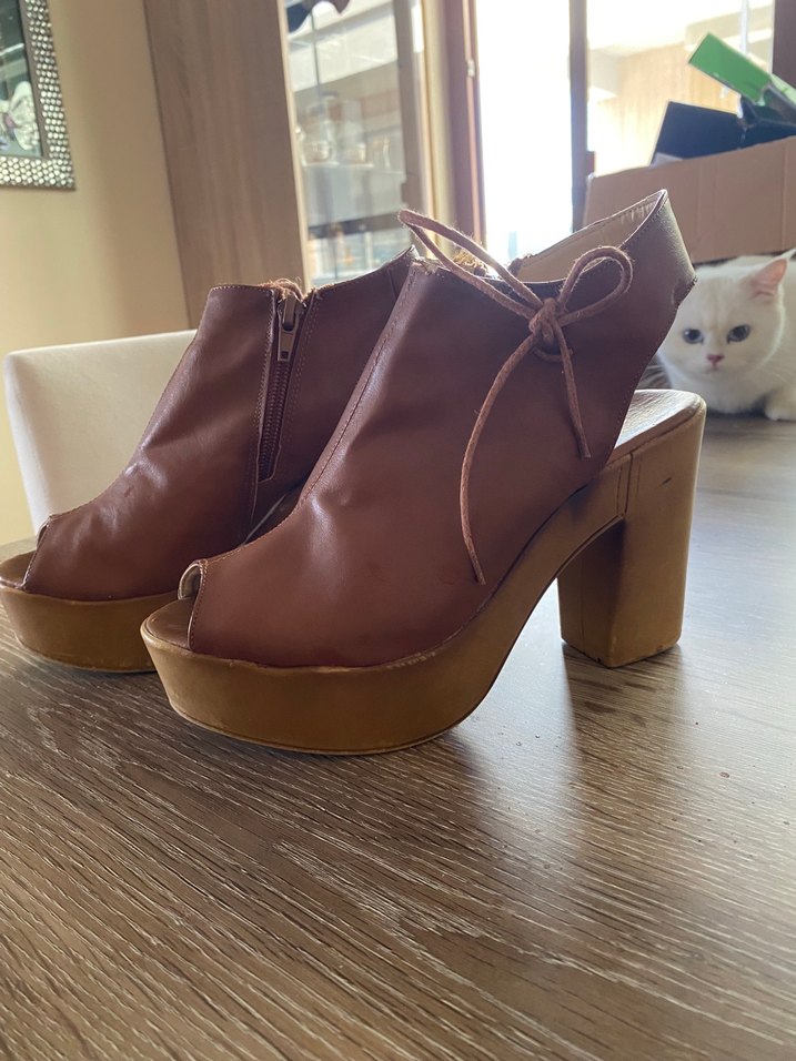 Kahverengi Deri Platform Topuklu Kadın  my  unobell bois marka - Görsel 3