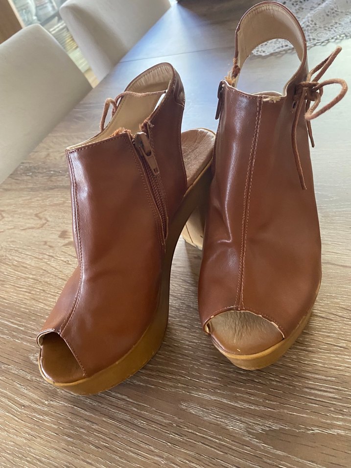 Kahverengi Deri Platform Topuklu Kadın  my  unobell bois marka - Görsel 5