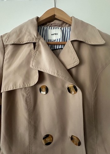 Bej Düğmeli Midi Trençkot - Görsel 2