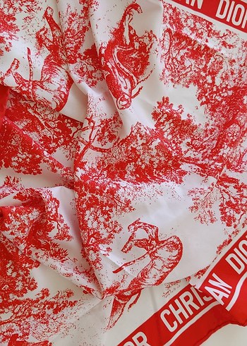 Parlak Kırmızı Christian Dior Kadın Fular - Görsel 3