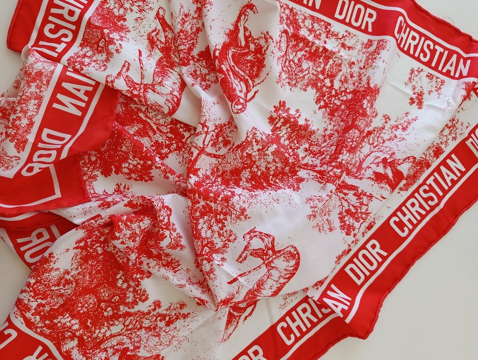 Parlak Kırmızı Christian Dior Kadın Fular - Görsel 3