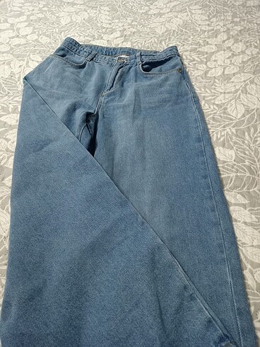 11-12 Yaş Beden mavi Renk Geniş paça jeans