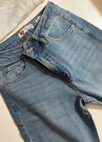 Düğmeli Mavi Kadın Denim Jean