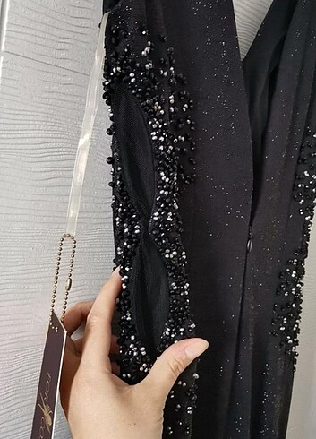 38 Beden siyah Renk Balık model abiye