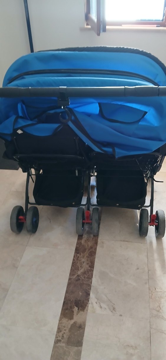 Mavi Çiftli İkiz Bebek Arabası - Görsel 4