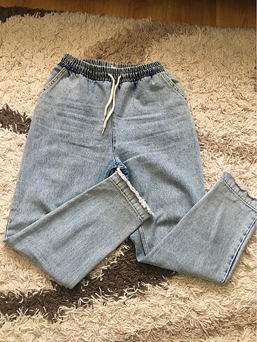 Bayan Pantolon-Beli lastikli çok rahat kot pantolon 
