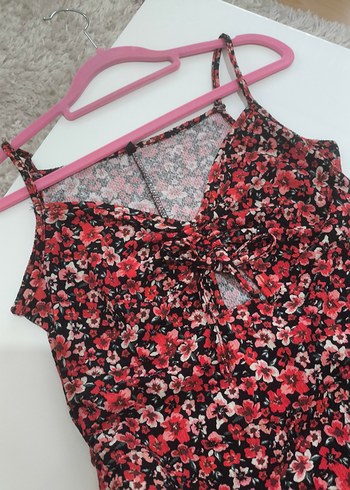 Çiçek Desenli Mini İnce Askılı Elbise - Görsel 2