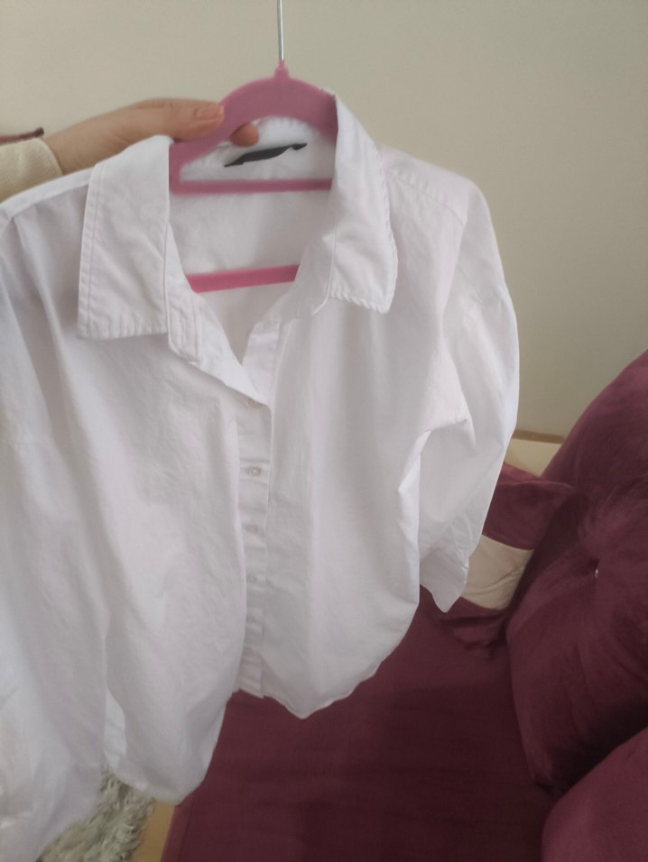 Kadın Beyaz Pamuk Düğmeli Gömlek - Görsel 4