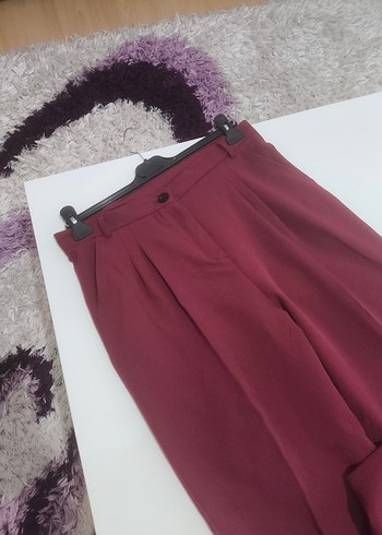 Bordo Pilili Kadın Kumaş Pantolon - Görsel 2