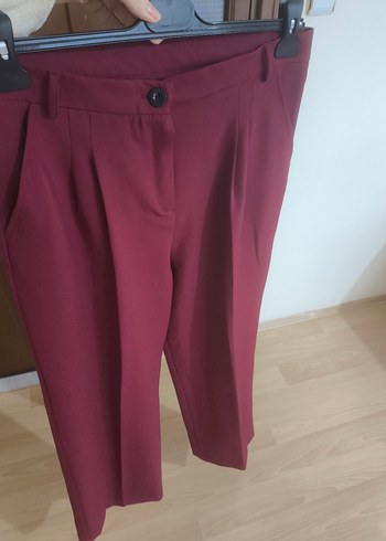 Bordo Pilili Kadın Kumaş Pantolon - Görsel 3
