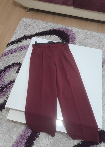 Bordo Pilili Kadın Kumaş Pantolon - Görsel 4