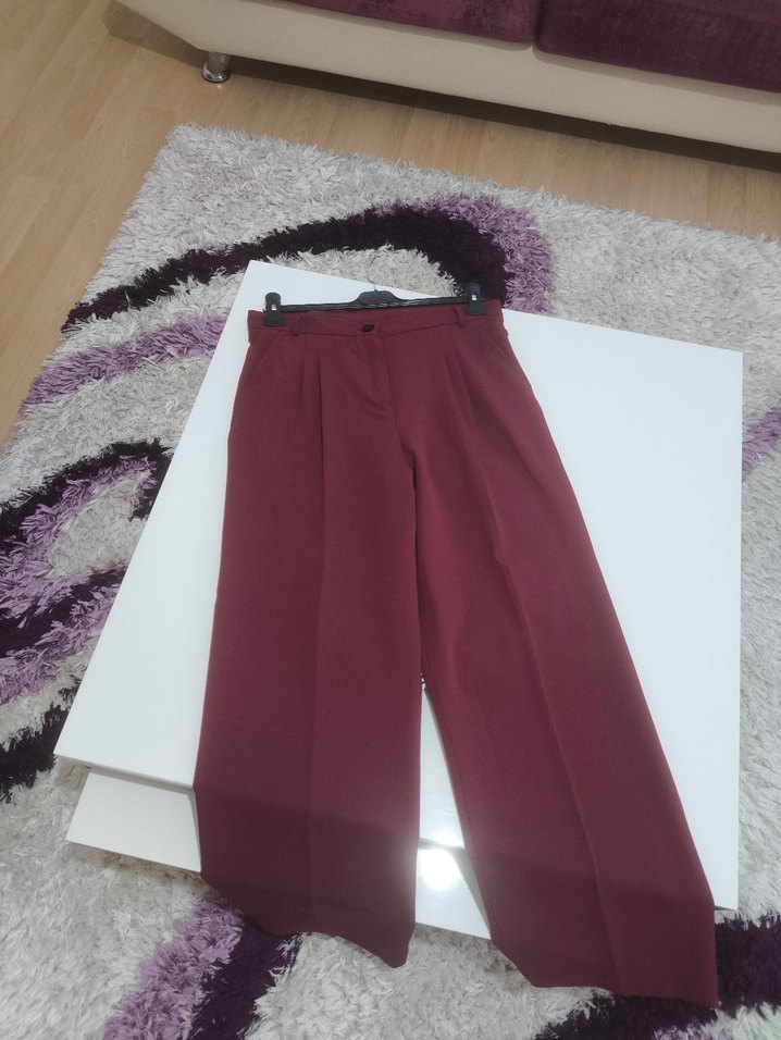 Bordo Pilili Kadın Kumaş Pantolon - Görsel 4