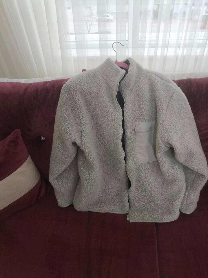 Gri Kısa Peluş Kadın Ceket - Görsel 2