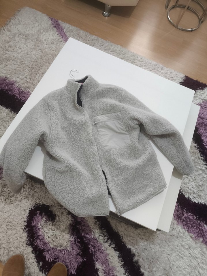 Gri Kısa Peluş Kadın Ceket - Görsel 3