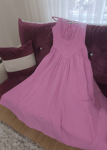 Pembe Uzun Askılı kiloş Elbise - Görsel 3