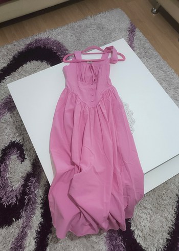 Pembe Uzun Askılı kiloş Elbise - Görsel 2