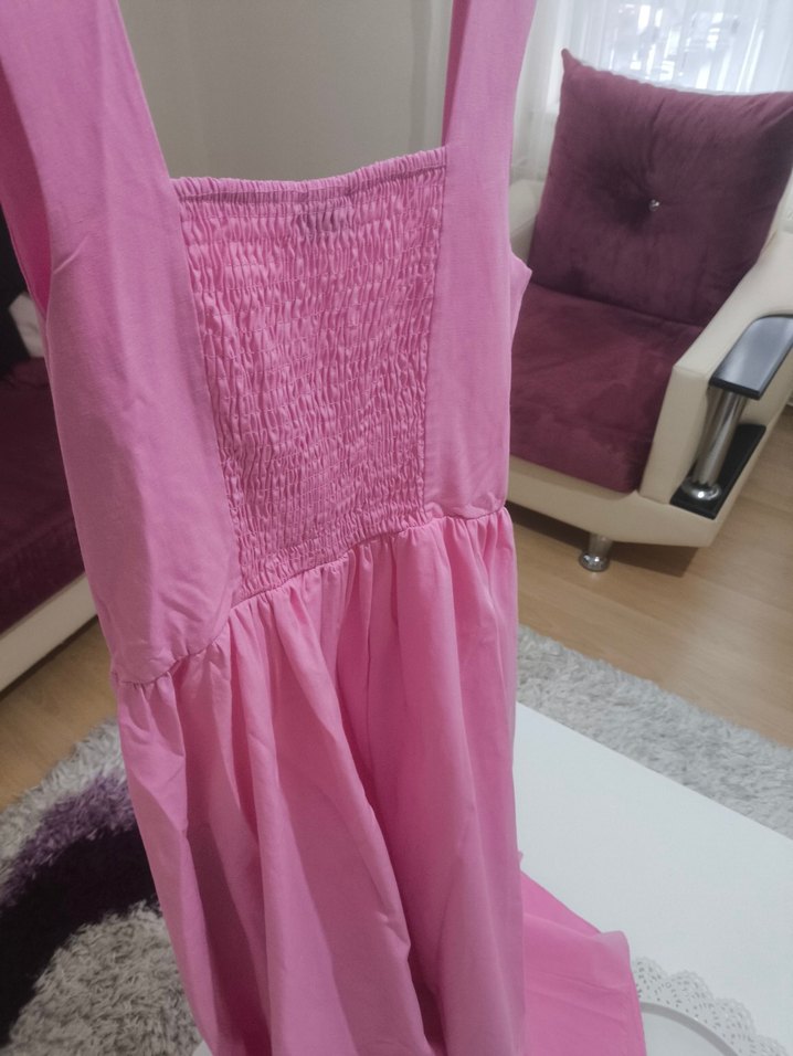 Pembe Uzun Askılı kiloş Elbise - Görsel 4
