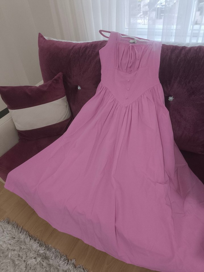 Pembe Uzun Askılı kiloş Elbise - Görsel 3