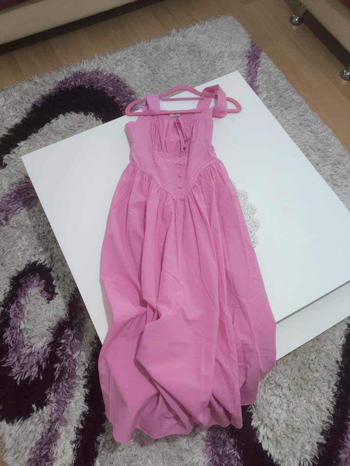 Pembe Uzun Askılı kiloş Elbise - Görsel 2