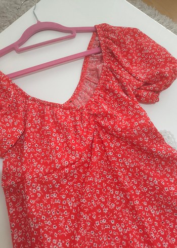 Kırmızı V Yakalı Rahat Bohem Elbise - Görsel 3