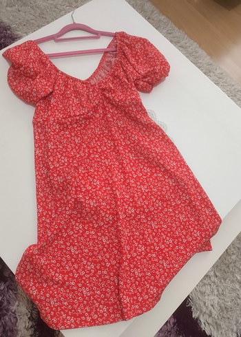 Kırmızı V Yakalı Rahat Bohem Elbise - Görsel 2