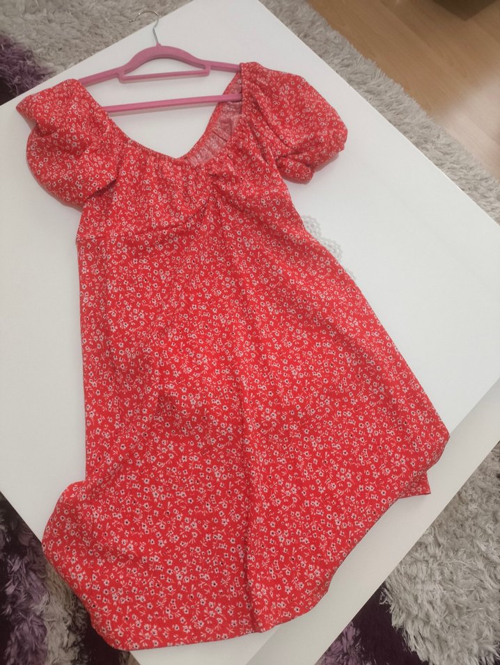 Kırmızı V Yakalı Rahat Bohem Elbise - Görsel 2