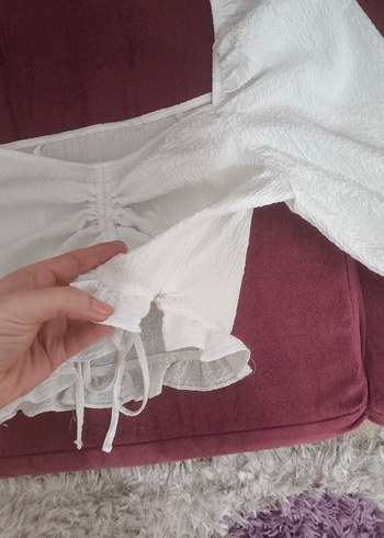 Beyaz Fırfırlı, Kısa Kollu Bluz - Görsel 3