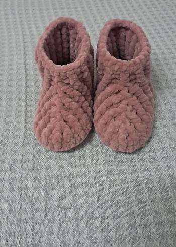 Kız Çocuk Pembe Örgü Sıcak Ev Terliği - Görsel 2