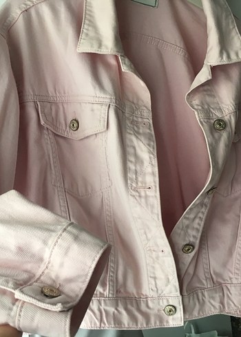 Düğmeli Pembe Kadın Denim Ceket