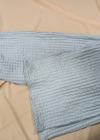 Zara Zara Mavi Nakışlı Keten Midi Pantolon