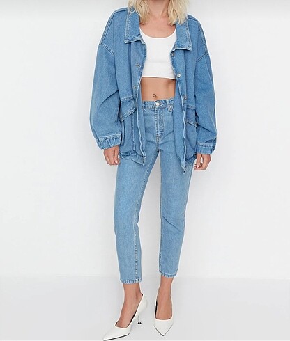 Trendyol & Milla Trendyolmilla Mavi oversize kot ceket