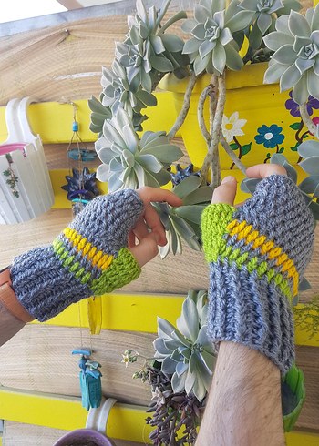 Gri Örgü Parmaksız El Örgüsü Erkek Eldiveni - Görsel 4