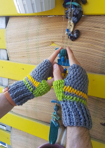 Gri Örgü Parmaksız El Örgüsü Erkek Eldiveni - Görsel 2