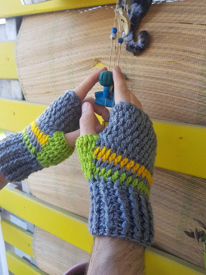 Gri Örgü Parmaksız El Örgüsü Erkek Eldiveni - Görsel 3