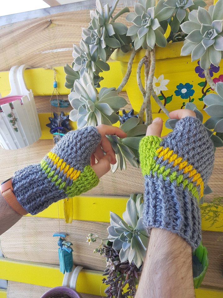 Gri Örgü Parmaksız El Örgüsü Erkek Eldiveni - Görsel 4