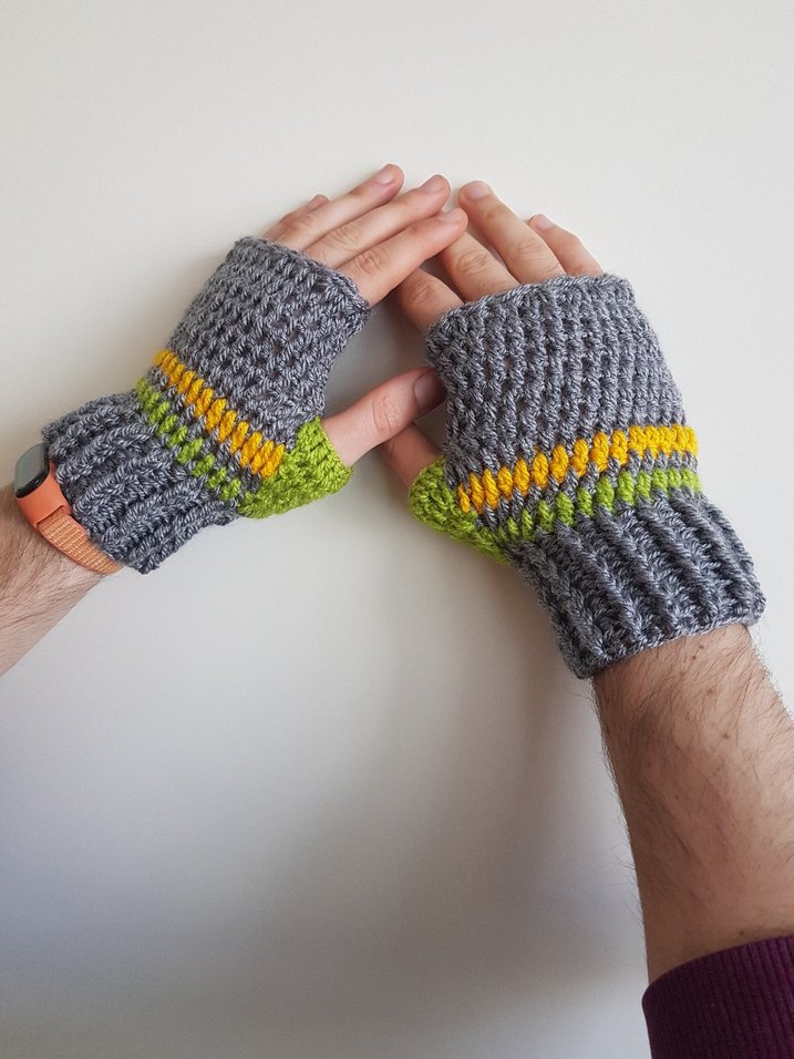 Gri Örgü Parmaksız El Örgüsü Erkek Eldiveni - Görsel 5