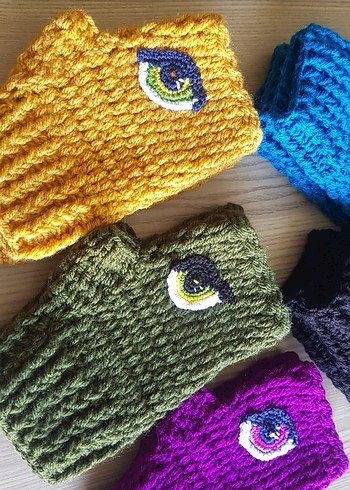 Siyah Göz Motifli El Örgüsü Tasarım Eldiven - Görsel 6