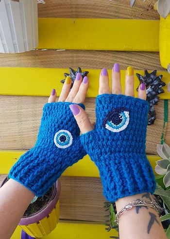 Mavi Göz Motifli Tasarım Parmaksız Eldiven - Görsel 3