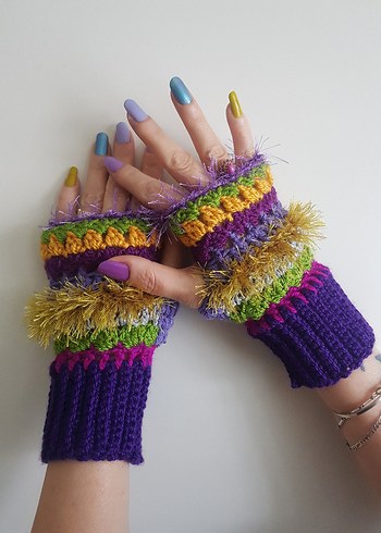 Renkli Bohem Örgü Kadın Eldivenleri - Görsel 3
