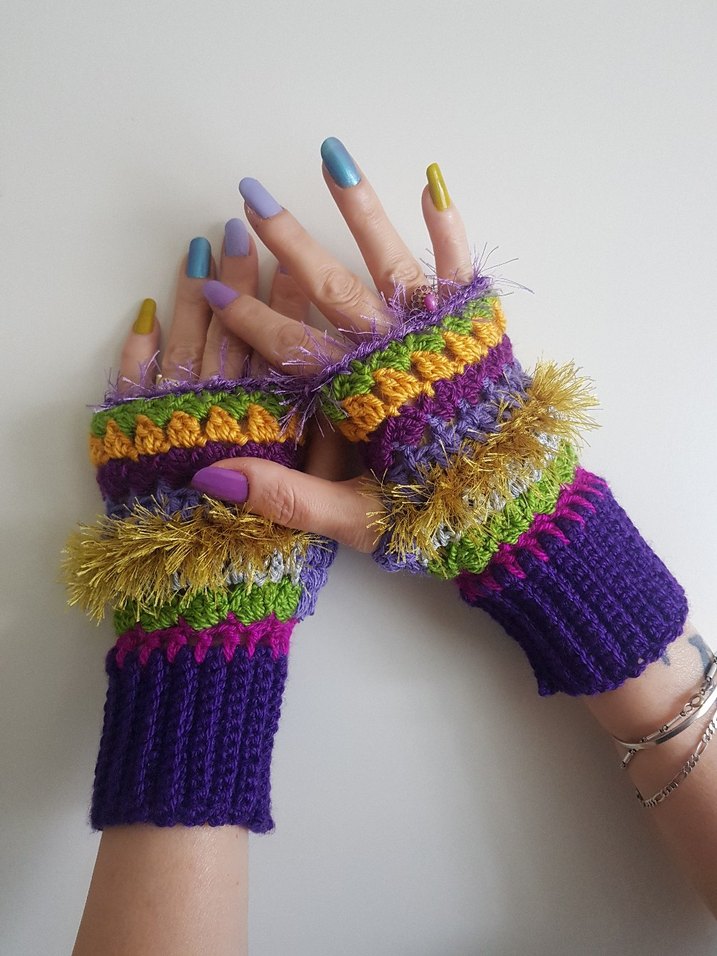 Renkli Bohem Örgü Kadın Eldivenleri - Görsel 3
