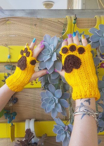 Kedi Patili Rengarenk El Örgüsü Eldiven - Görsel 8