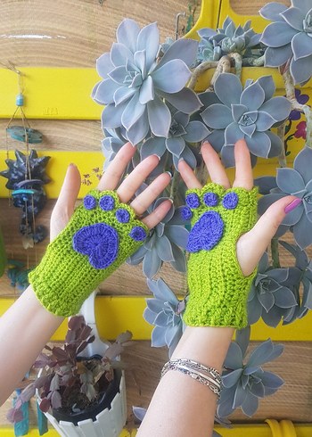 Kedi Patili Rengarenk El Örgüsü Eldiven - Görsel 7